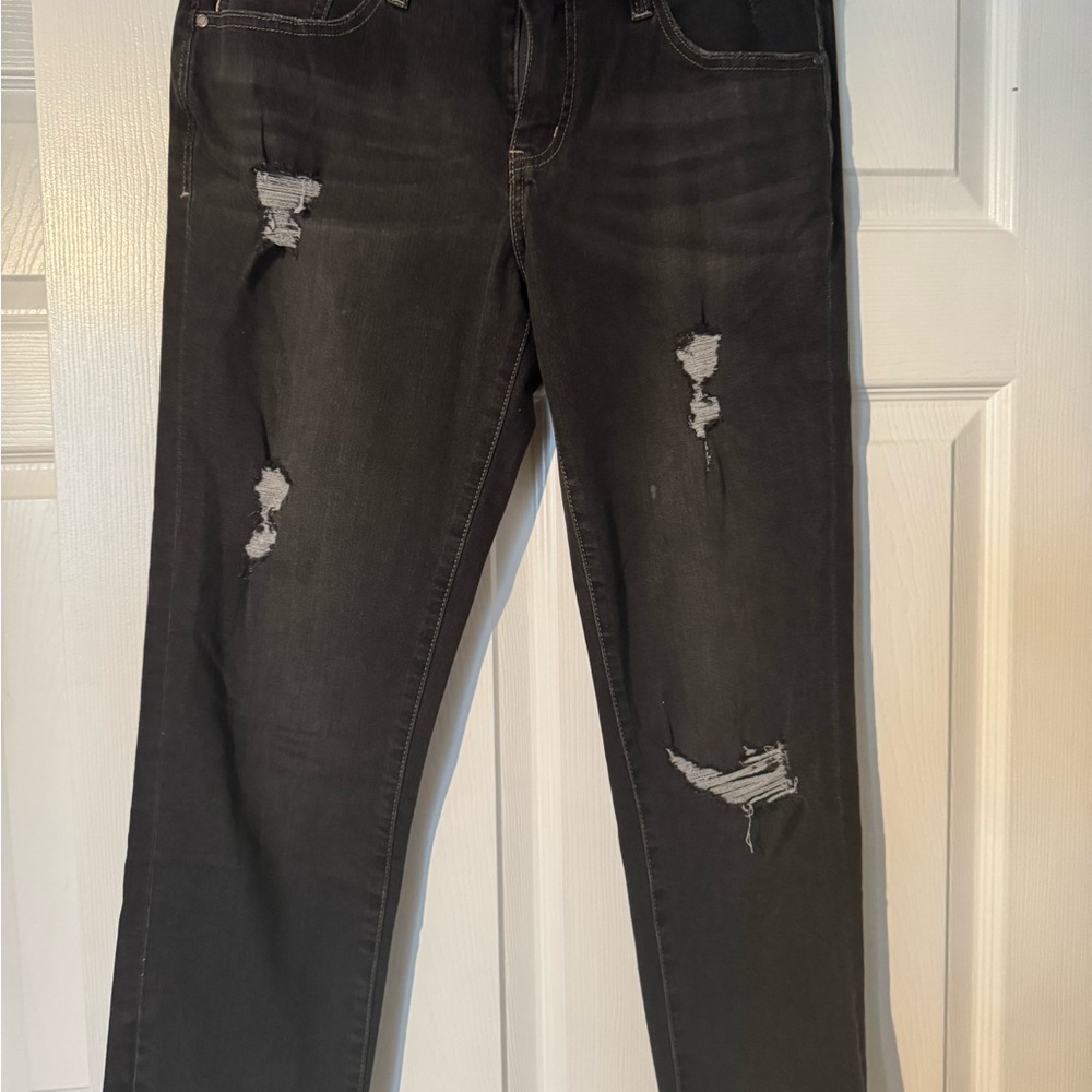 Jag Jean Girlfriend fit Black Distressed Cuffed Stretch Jeans Size 6